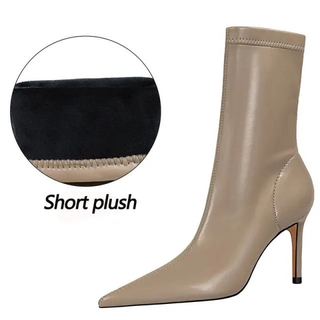 BIGTREE Faux Leather Slip On Booty Shoes