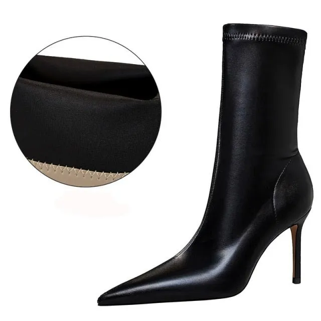 BIGTREE Faux Leather Slip On Booty Shoes