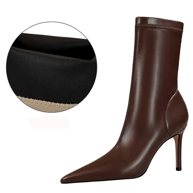 BIGTREE Faux Leather Slip On Booty Shoes