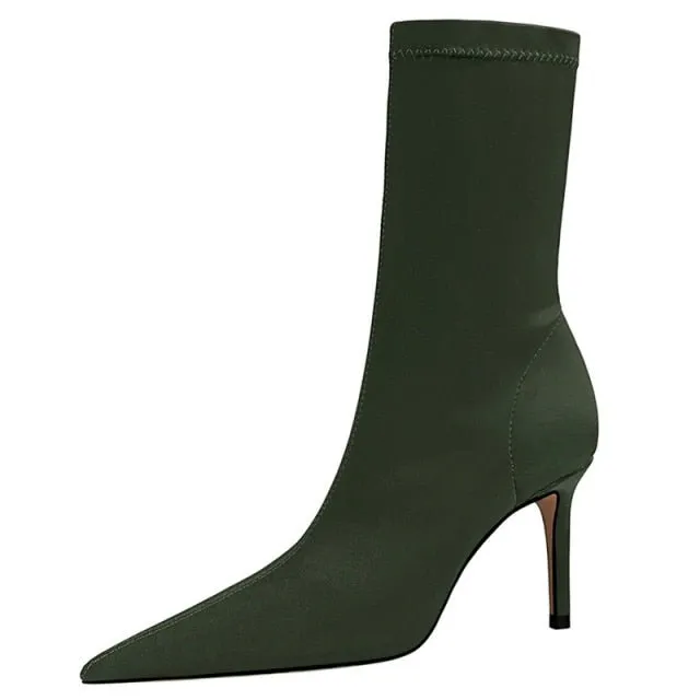 BIGTREE Faux Leather Slip On Booty Shoes