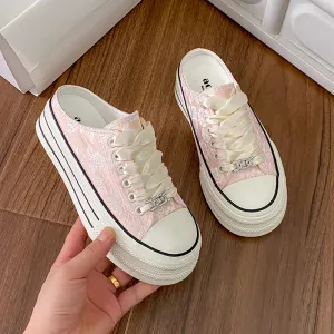binfenxie  -  2024 Summer Women's Canvas Platform Sneakers Slip On Mules Backless Fashion Slide Loafers Walking Shoes Casual Clipper