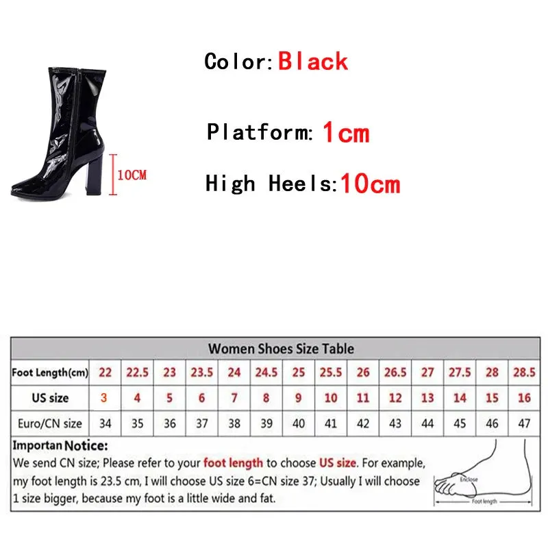 binfenxie  -  Autumn Winter Black Patent Leather Boots For Women Fashion Square Toe Zip High Heels Party Shoes Chelsea Ankle Booties