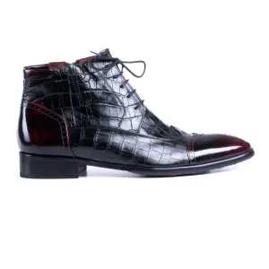 Black and Burgundy Embossed Leather Brogue Boots