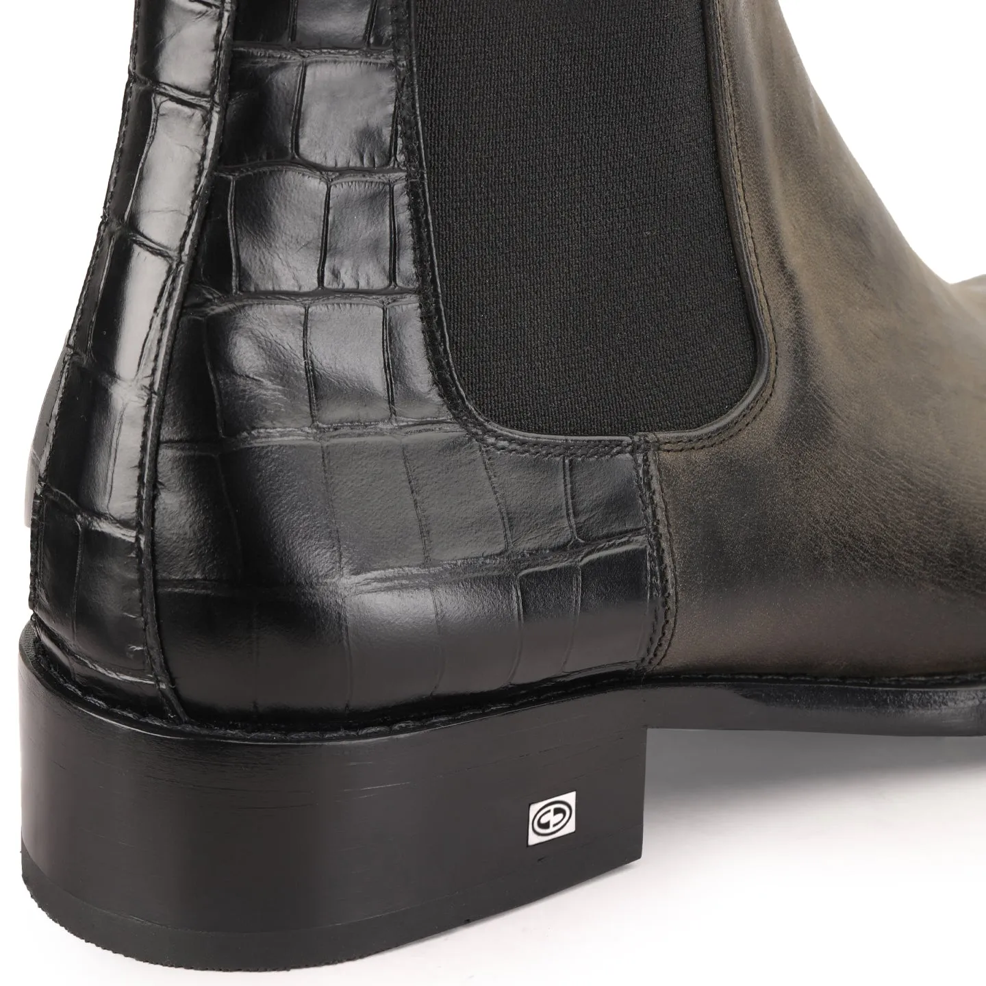 Black and Green Leather Chelsea Boots