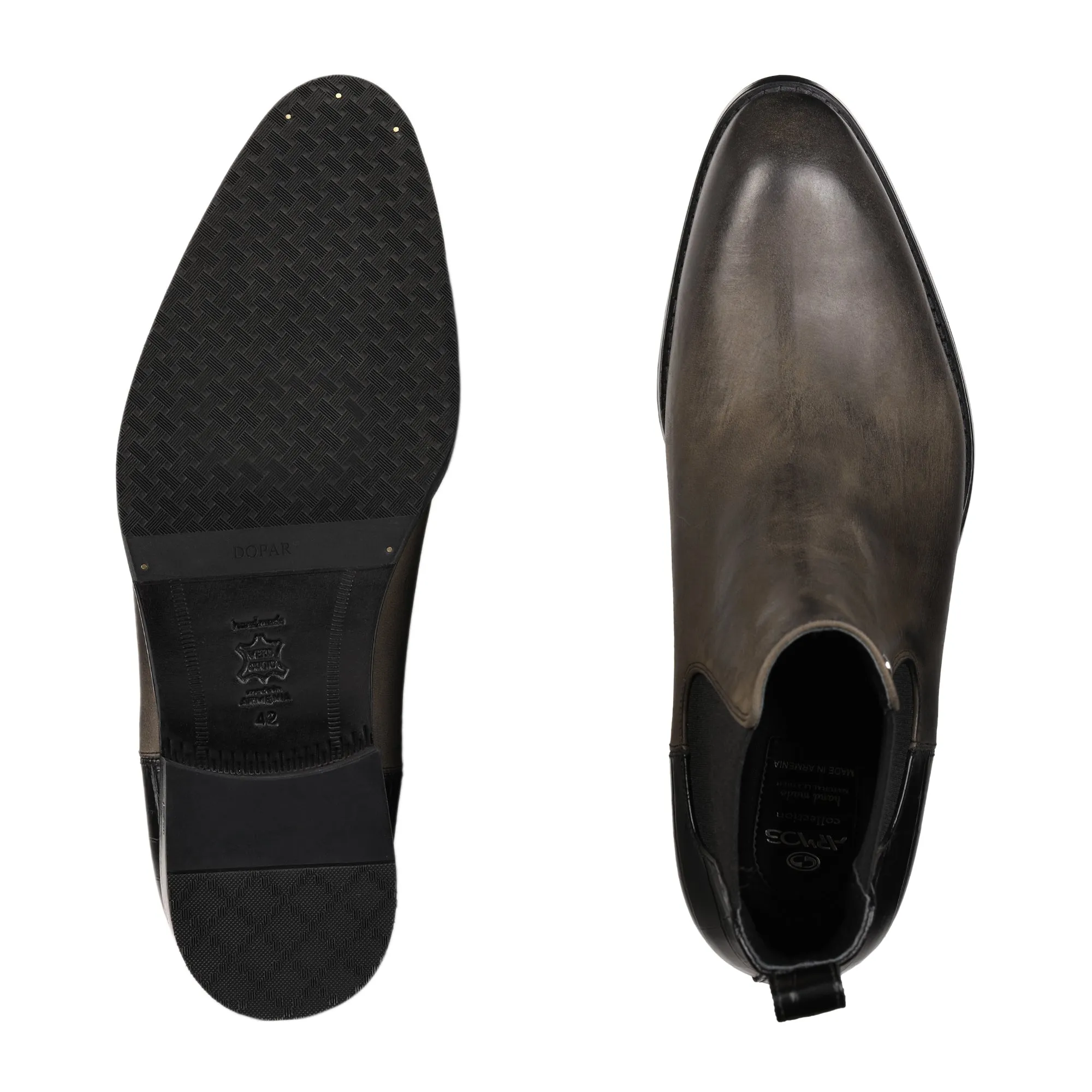 Black and Green Leather Chelsea Boots