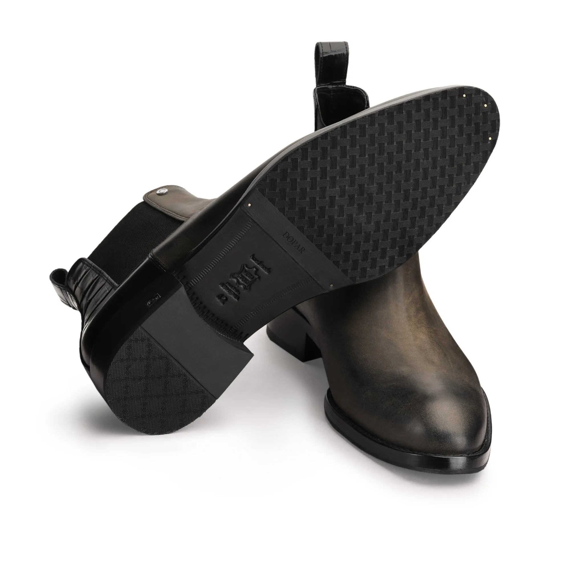 Black and Green Leather Chelsea Boots