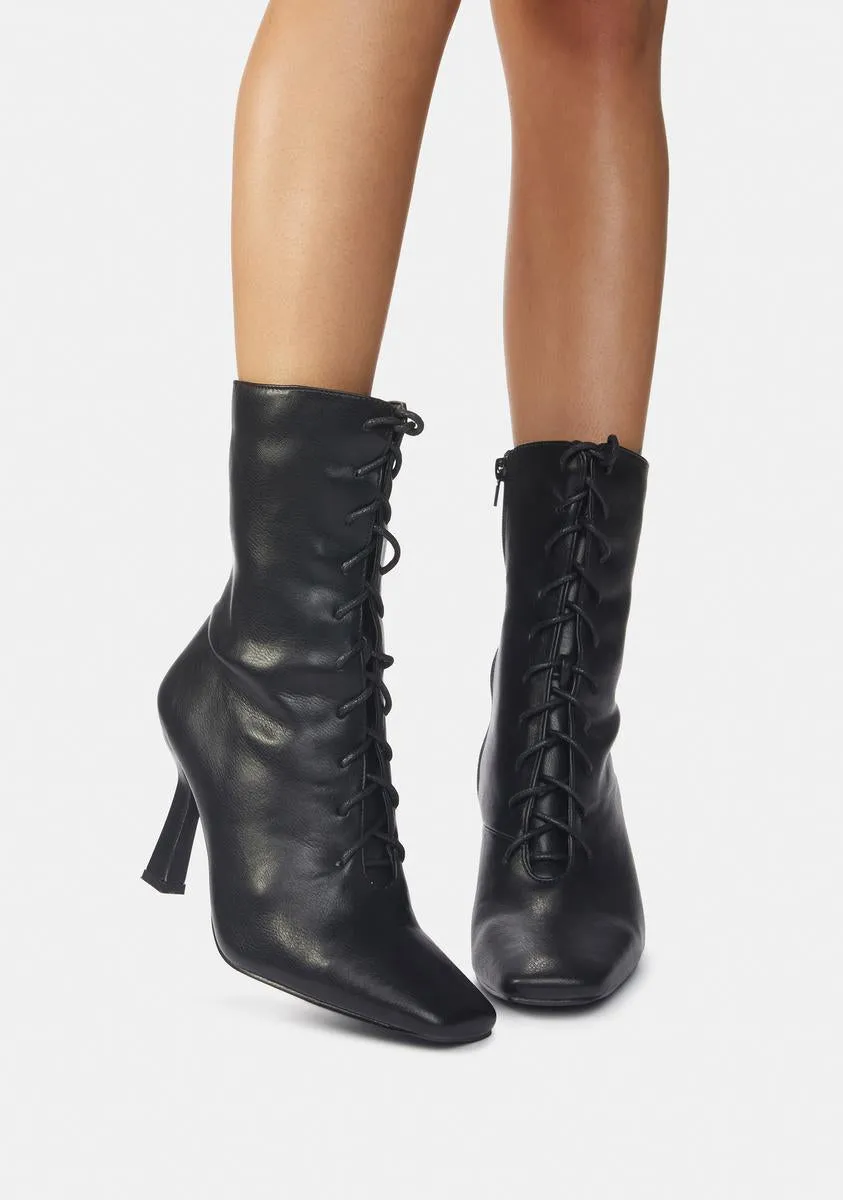 Black Bianco PU Lace Up Ankle Boots