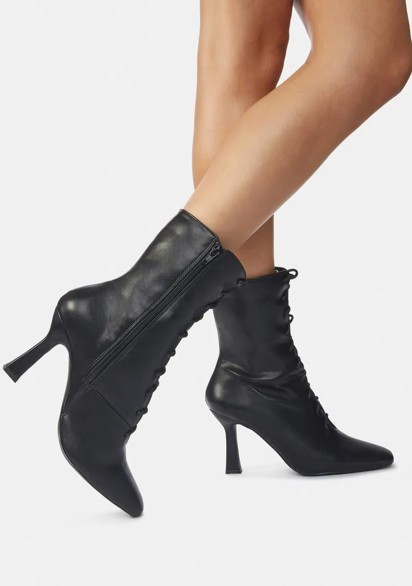 Black Bianco PU Lace Up Ankle Boots