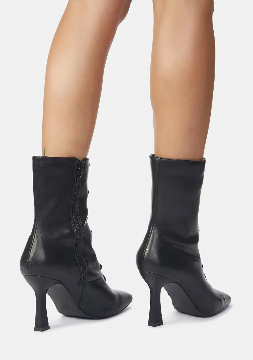 Black Bianco PU Lace Up Ankle Boots