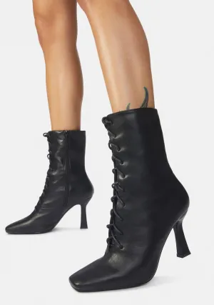 Black Bianco PU Lace Up Ankle Boots