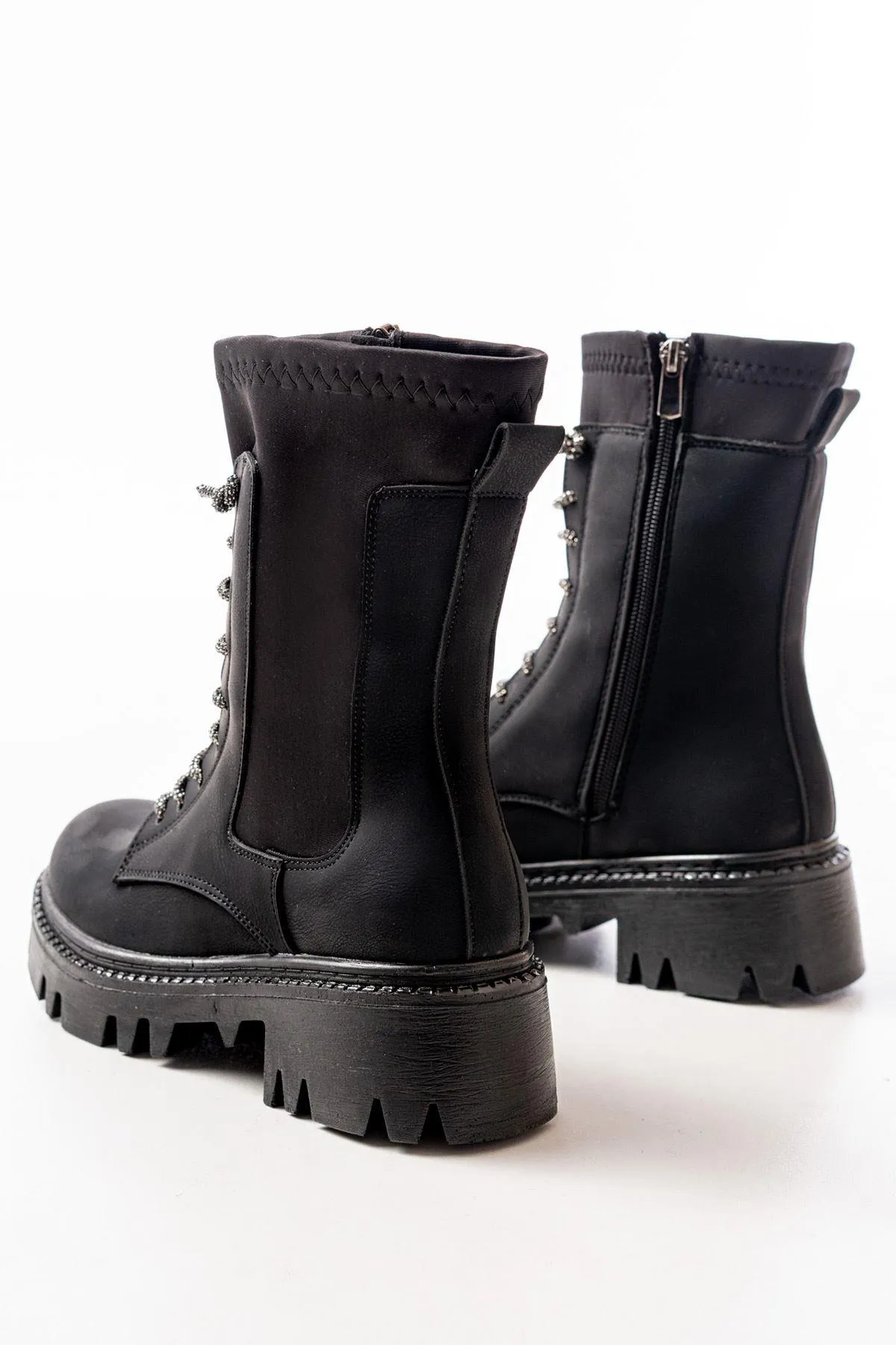 Black Emerald Flat Heeled Lace Up Zippered Daily Women's Boots