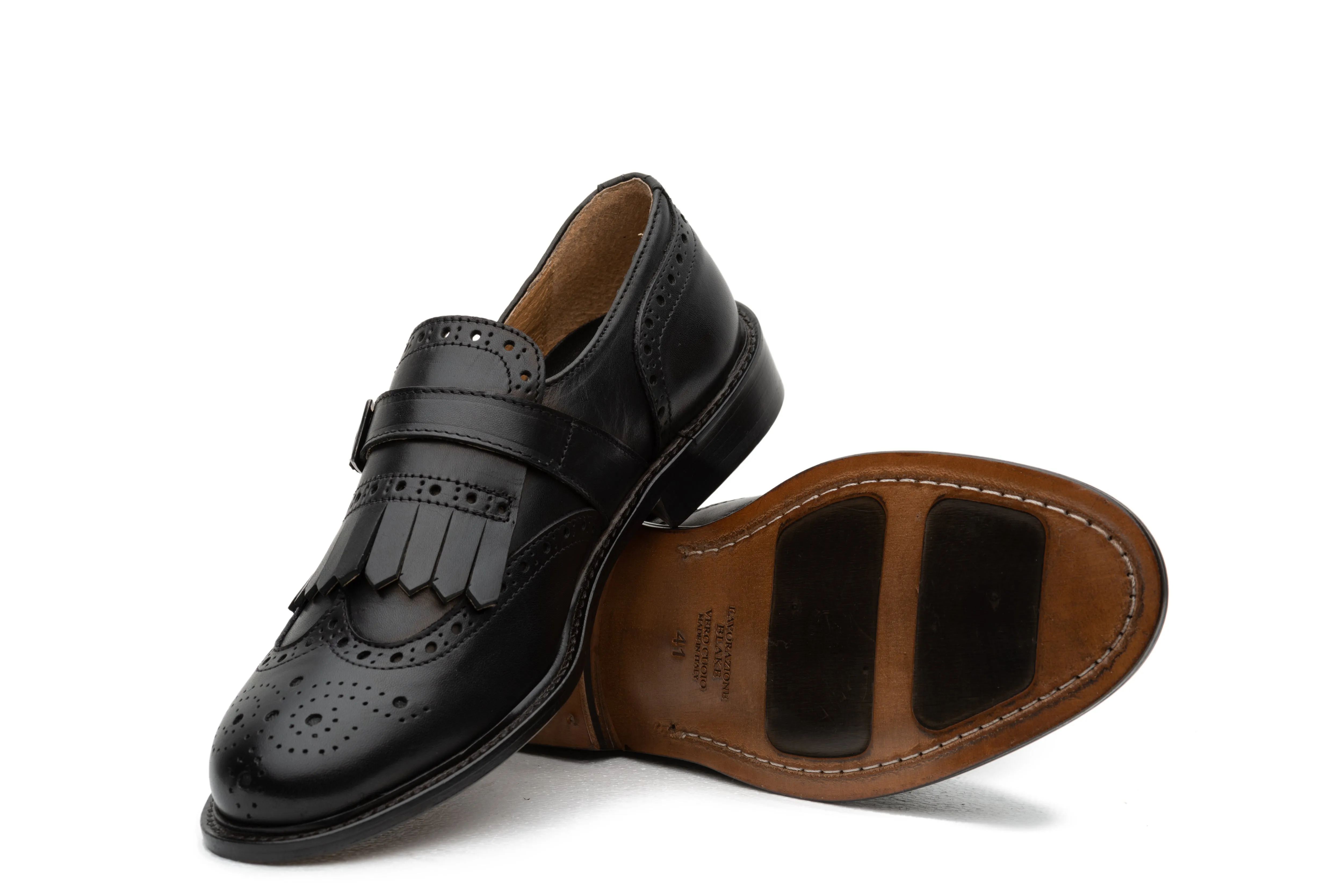 Black Full Grain Leather Kiltie Monkstrap