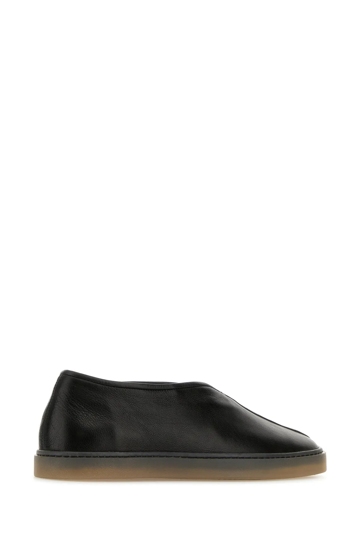 Black leather Linoleum slip ons
