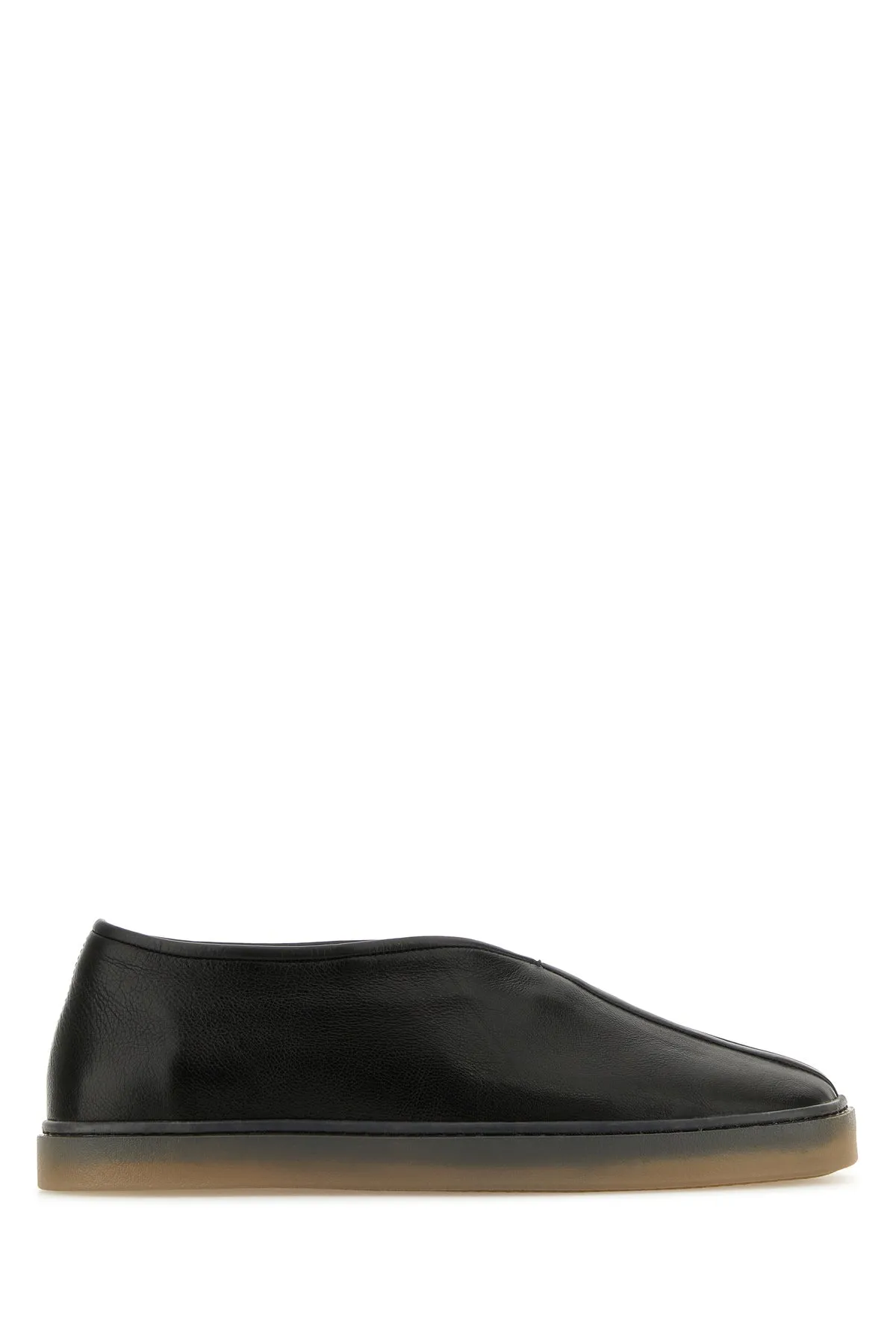 Black leather Linoleum slip ons