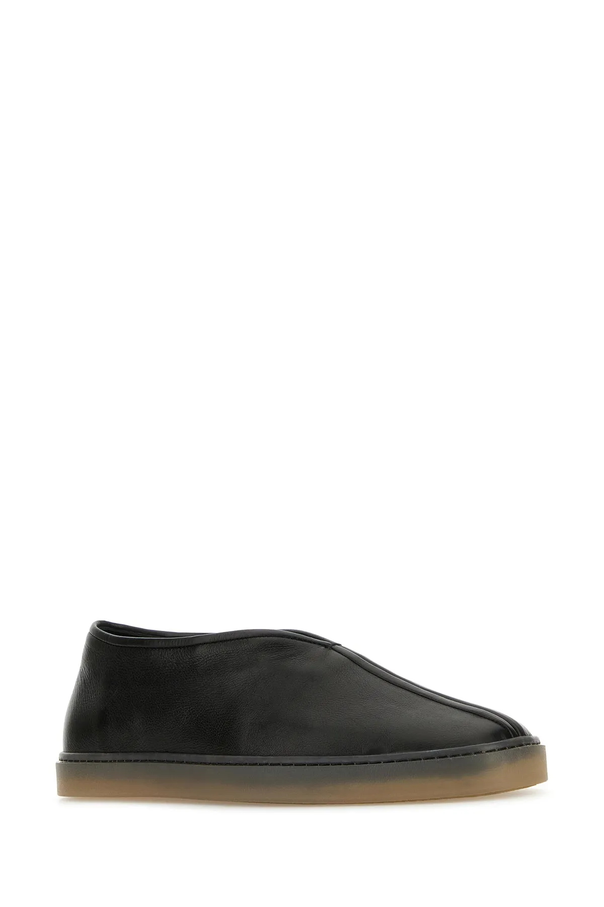 Black leather Linoleum slip ons