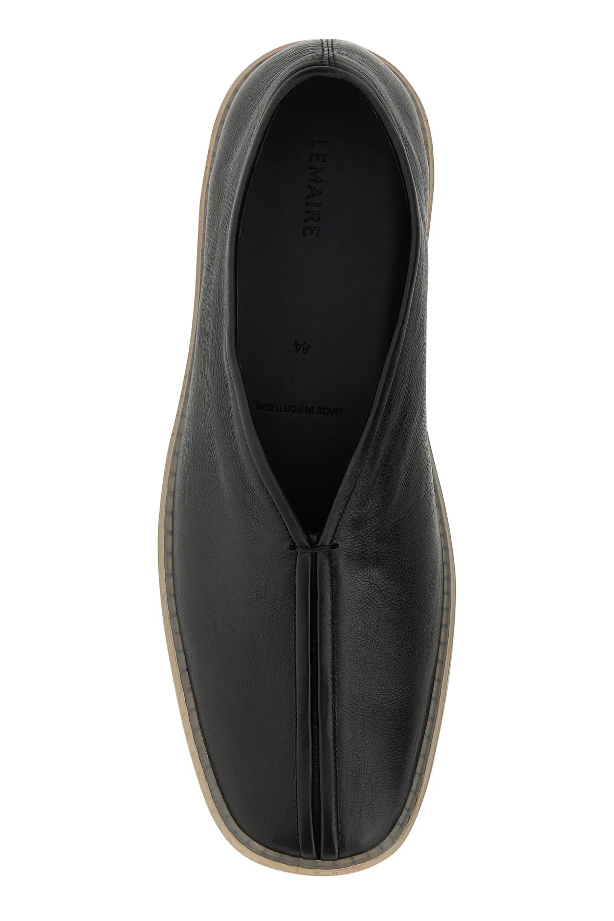 Black leather Linoleum slip ons