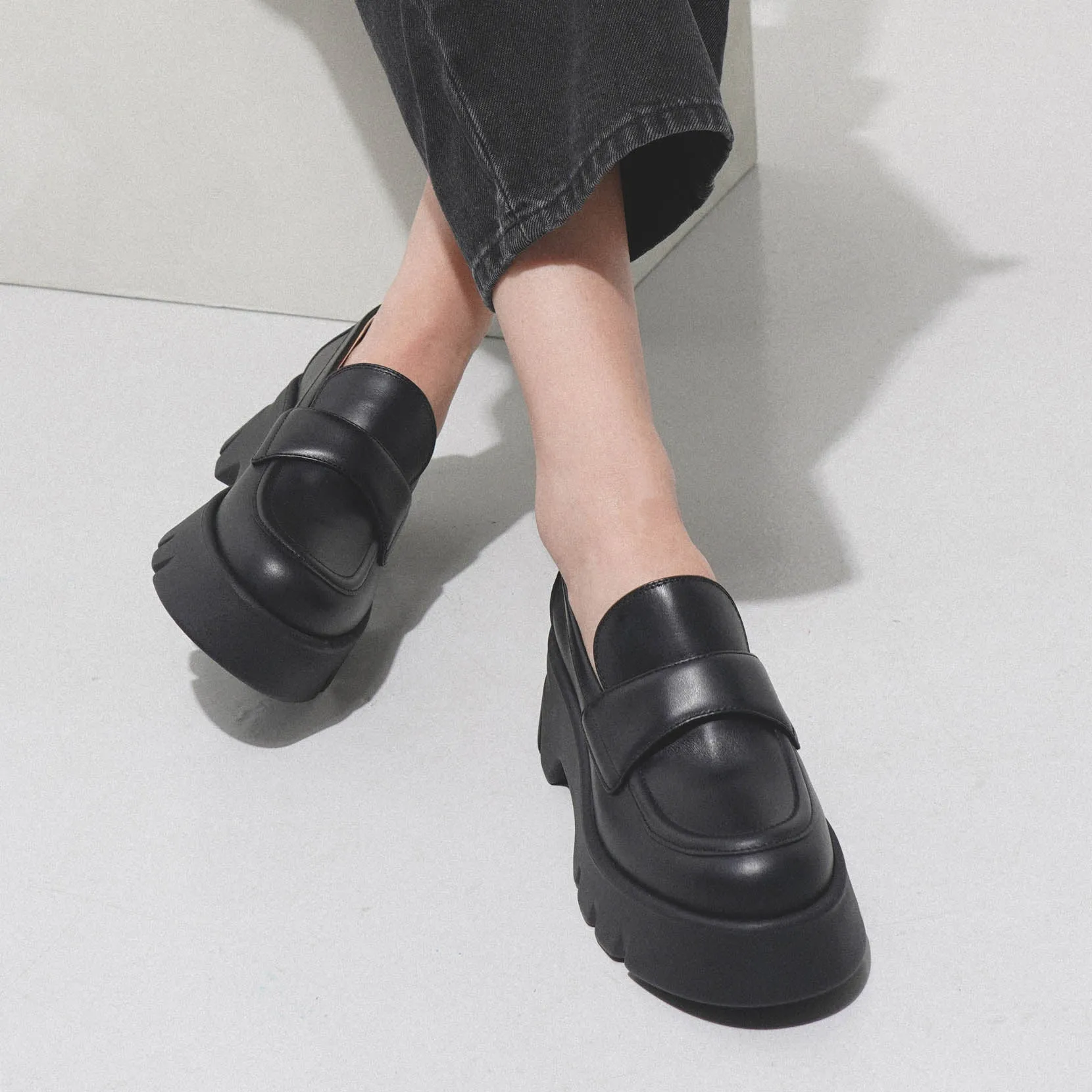 Black leather loafer