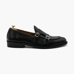 Black Round Toe Double Strap Monk