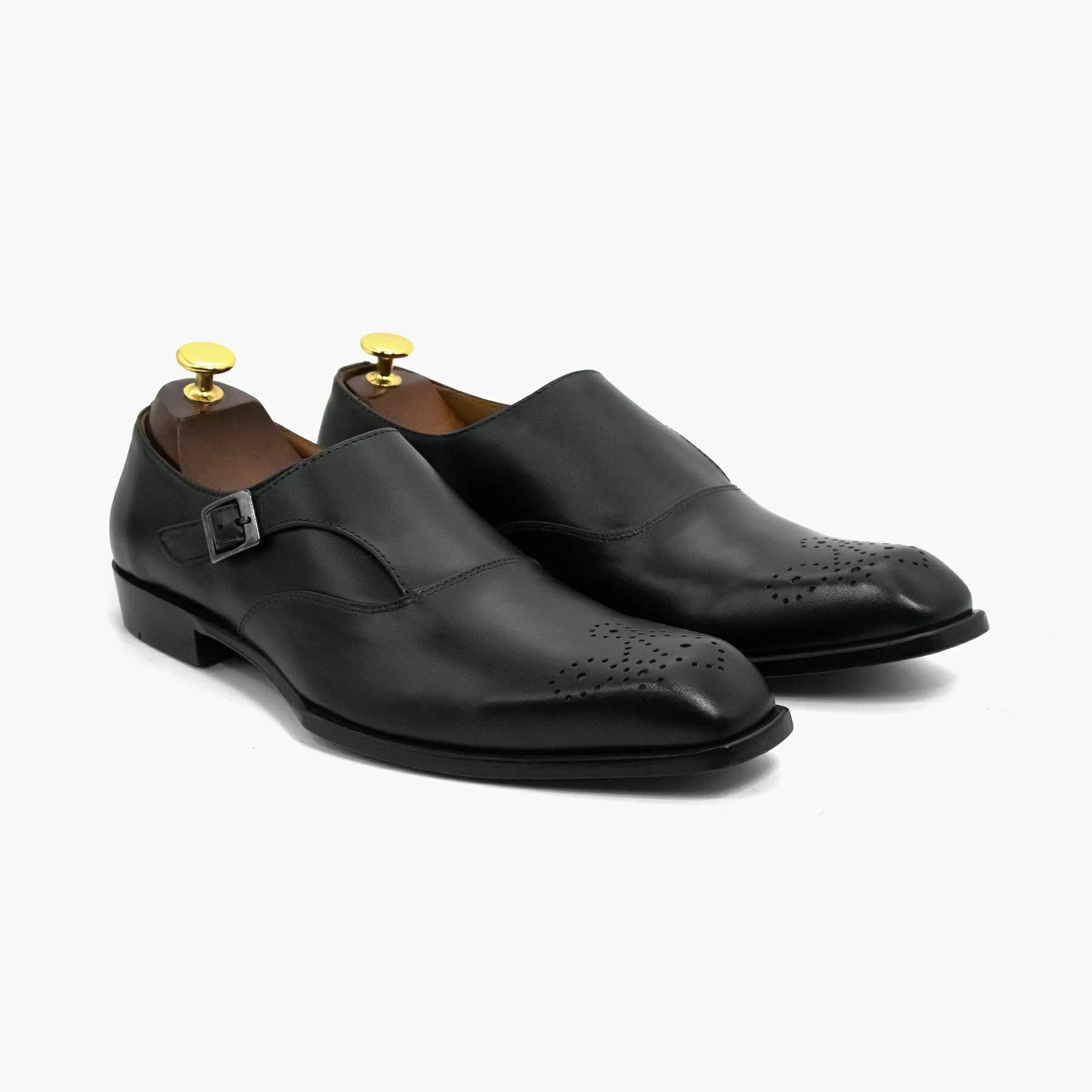 Black Single Strap Monk Leather Shoes