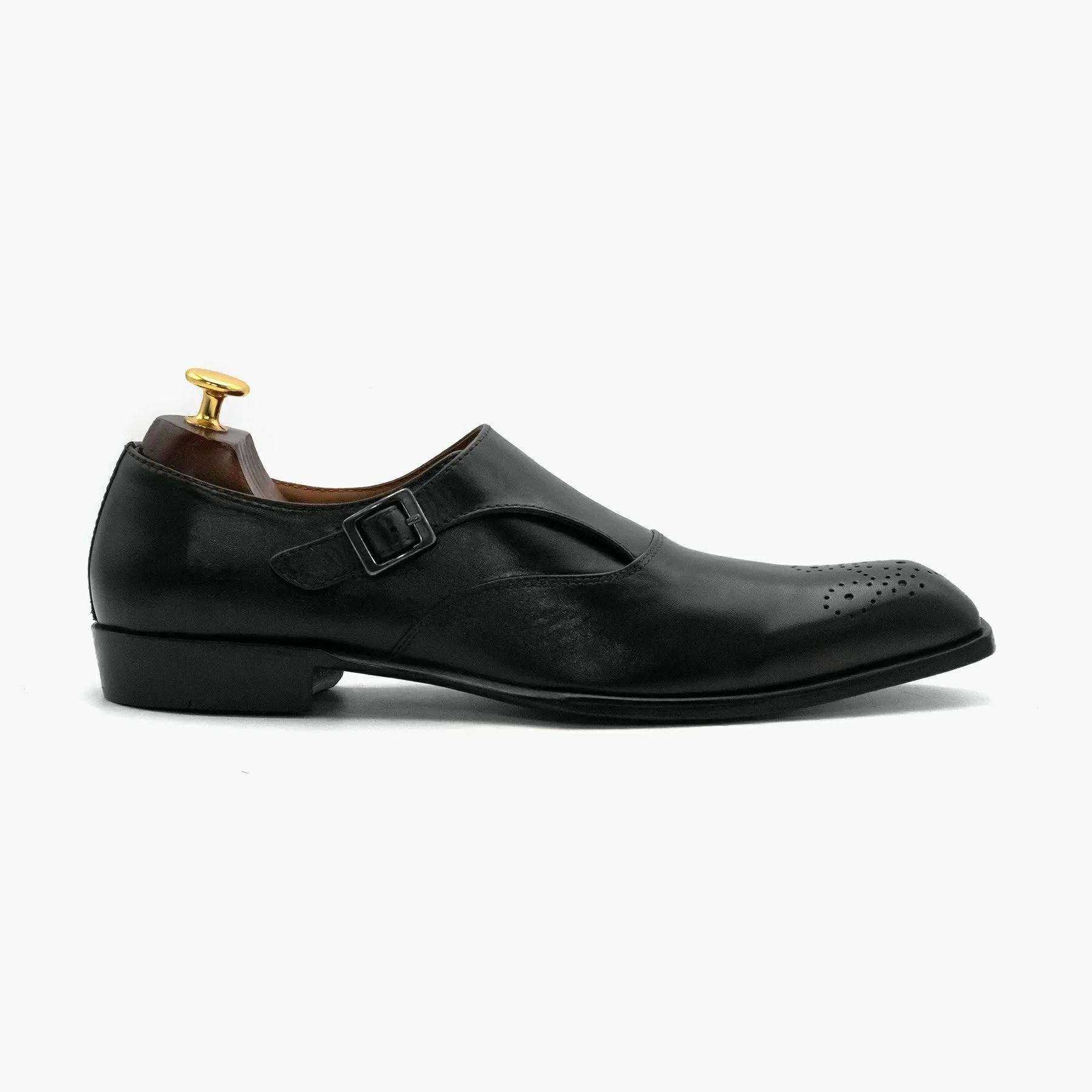Black Single Strap Monk Leather Shoes