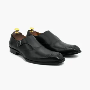 Black Single Strap Monk Leather Shoes
