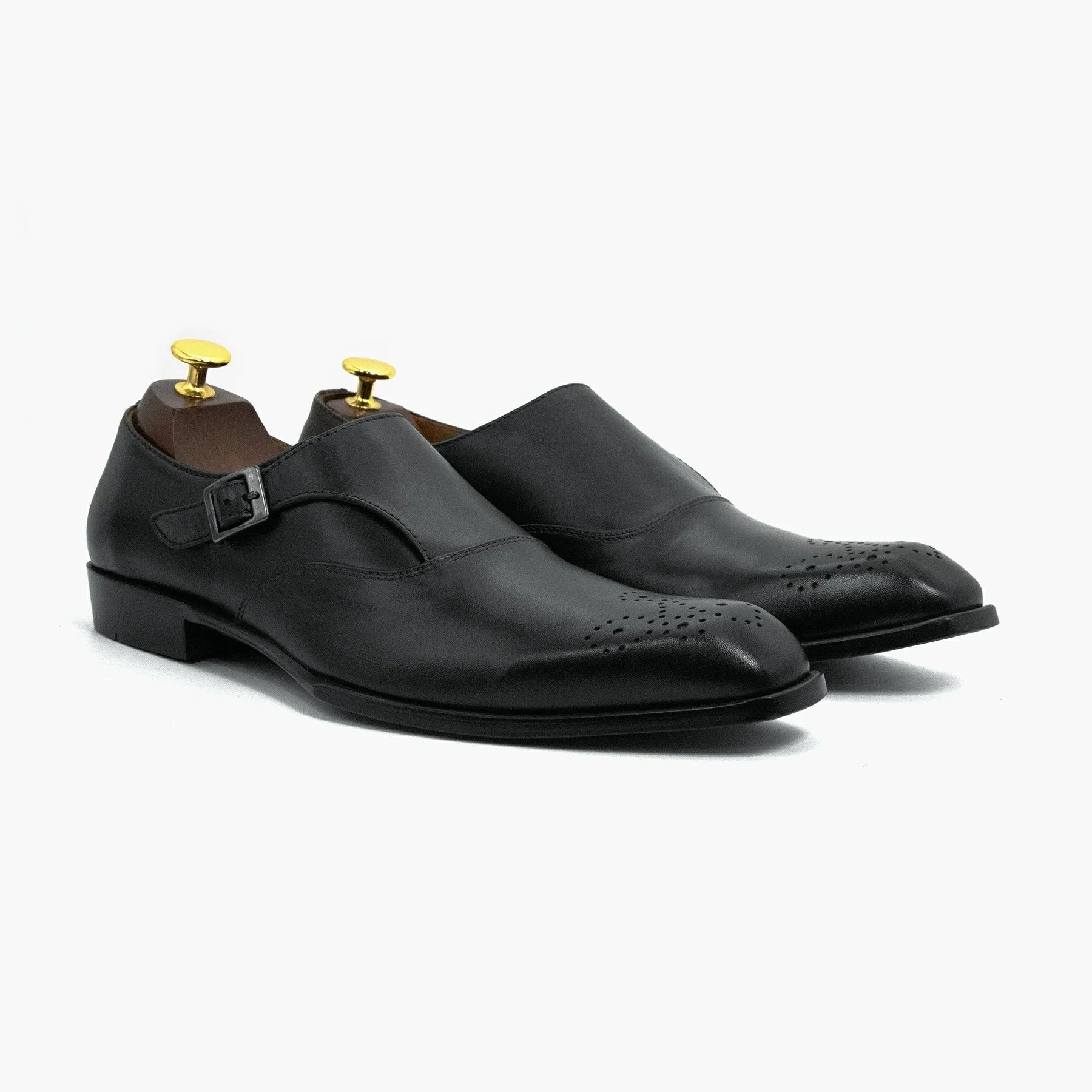Black Single Strap Monk Leather Shoes