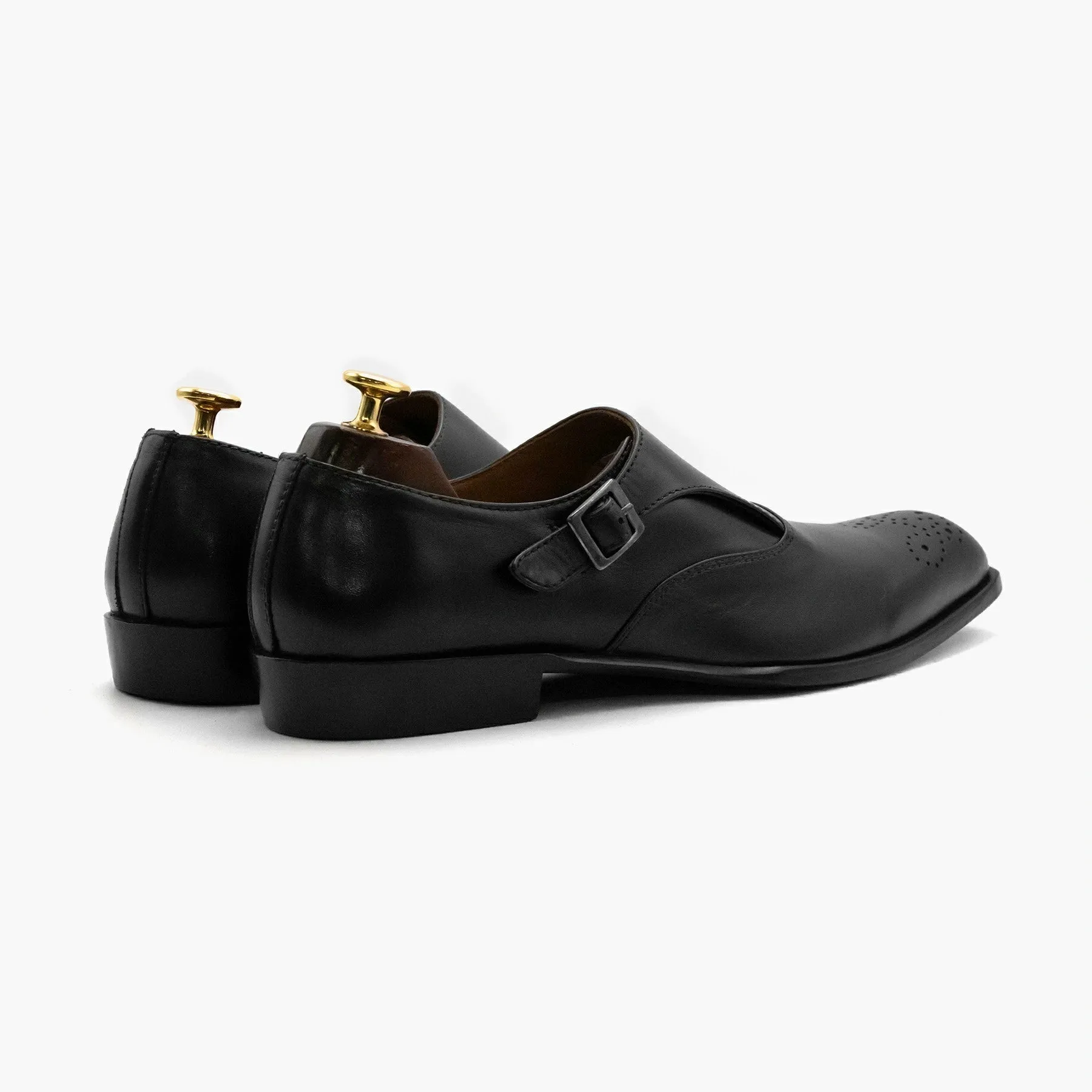 Black Single Strap Monk Leather Shoes
