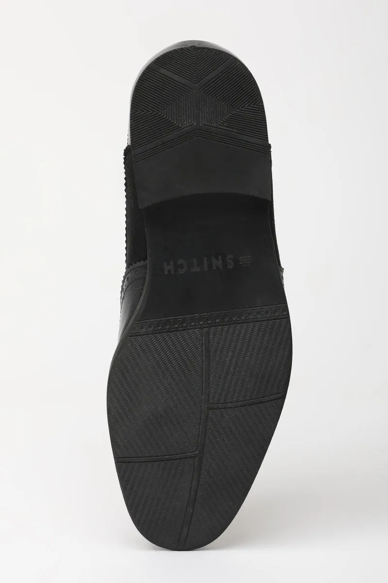 Black Textured Oxford Shoes