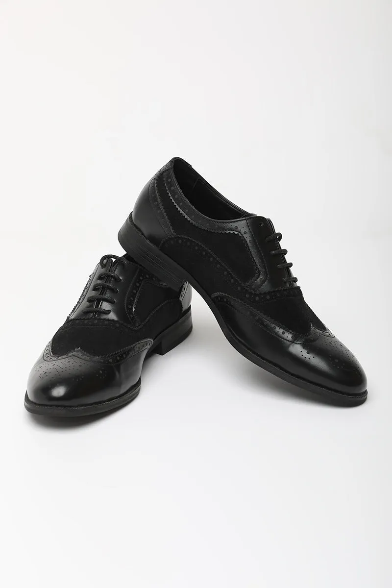 Black Textured Oxford Shoes