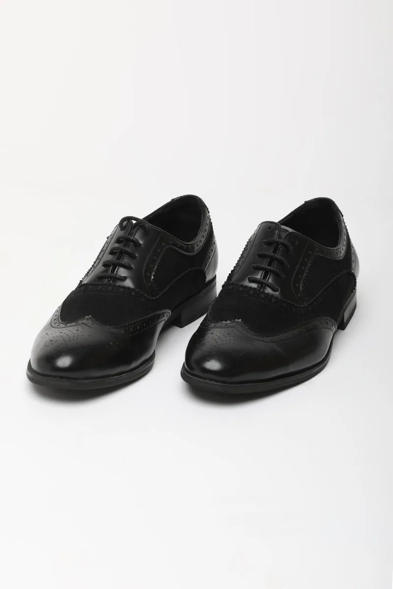 Black Textured Oxford Shoes