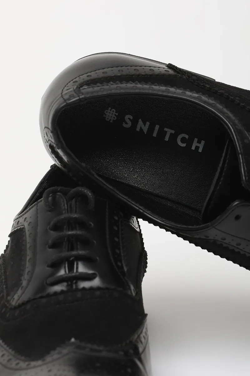 Black Textured Oxford Shoes