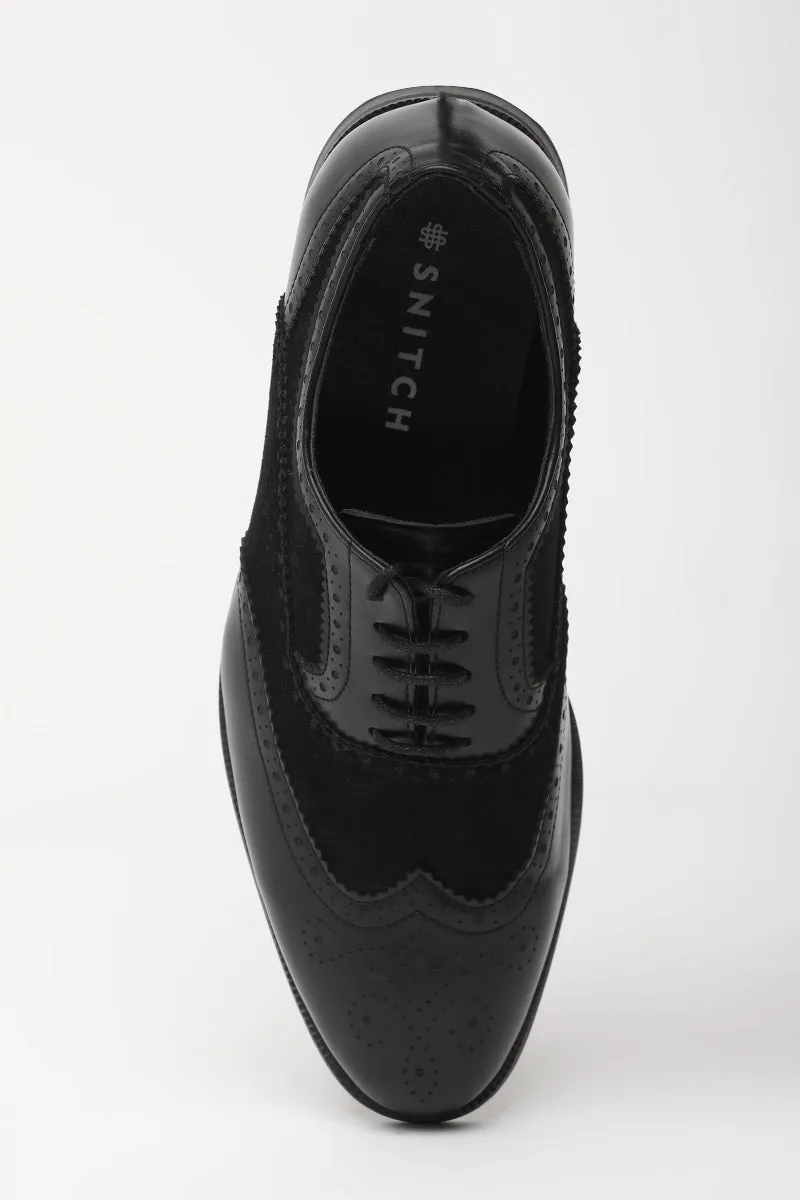 Black Textured Oxford Shoes