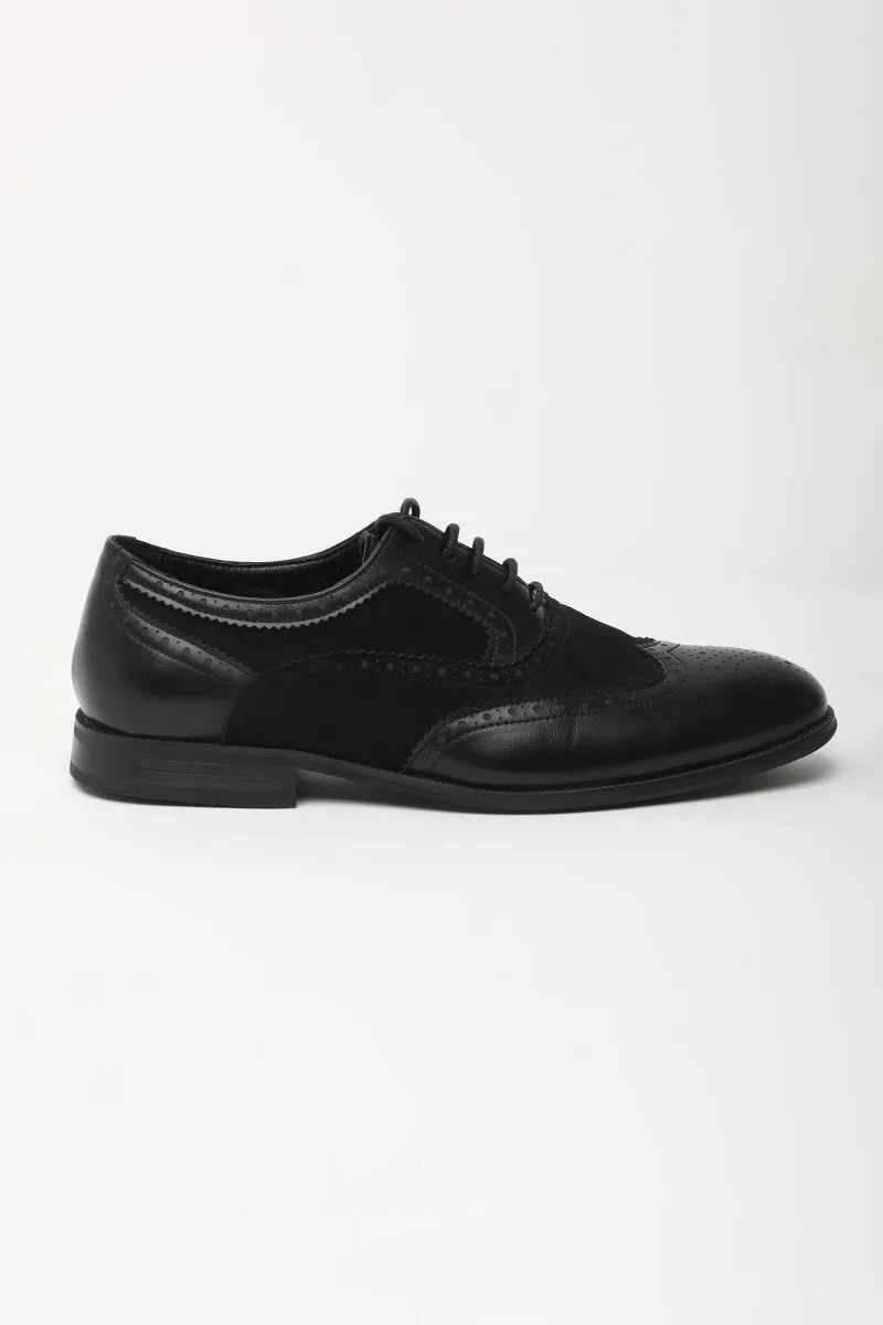 Black Textured Oxford Shoes