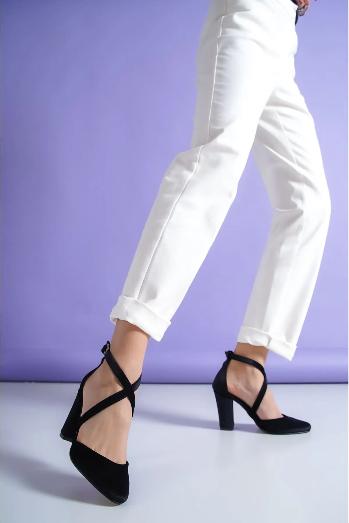 Black Velvet Heeled Women's Shoes