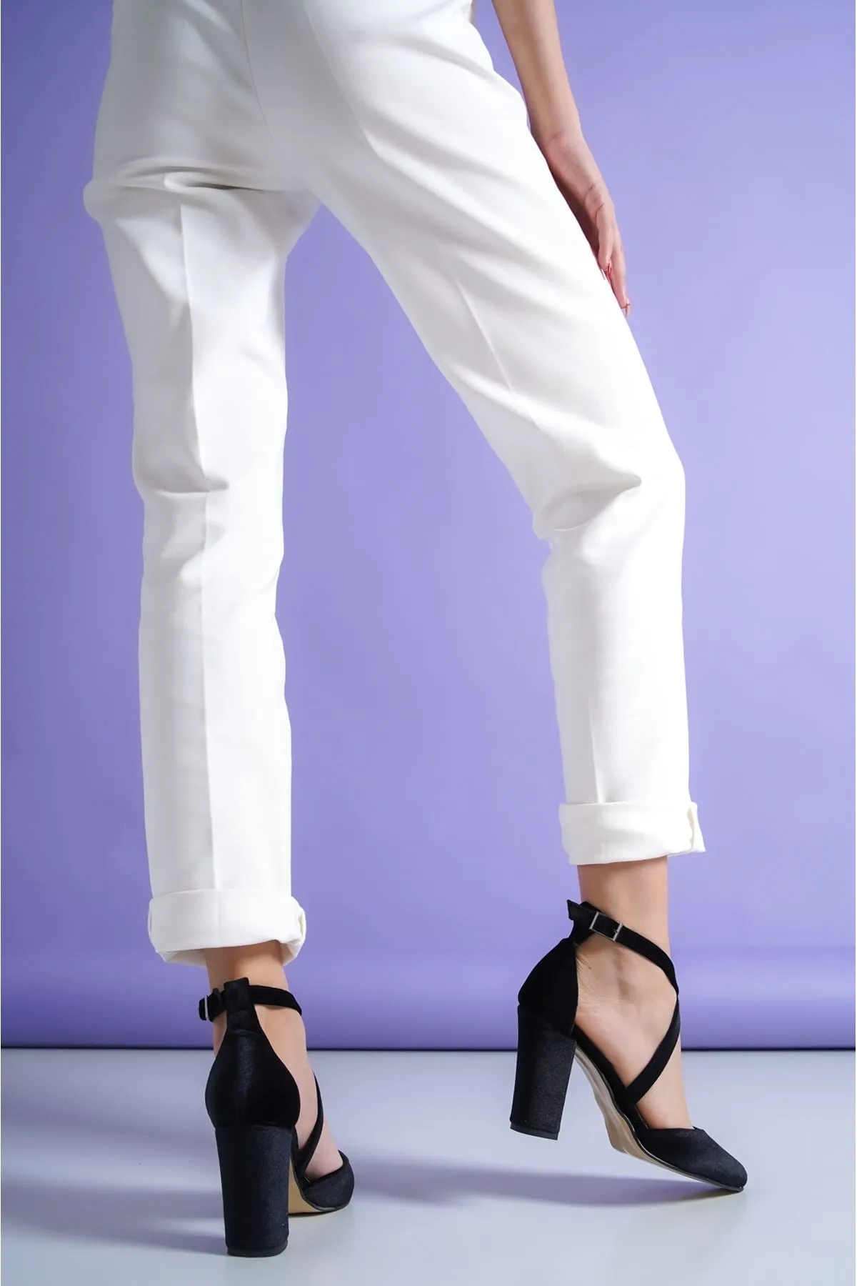 Black Velvet Heeled Women's Shoes