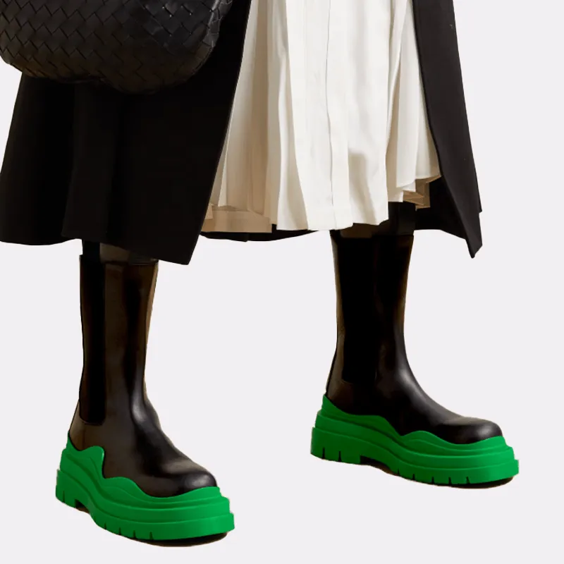 Black/Green Chelsea Boots