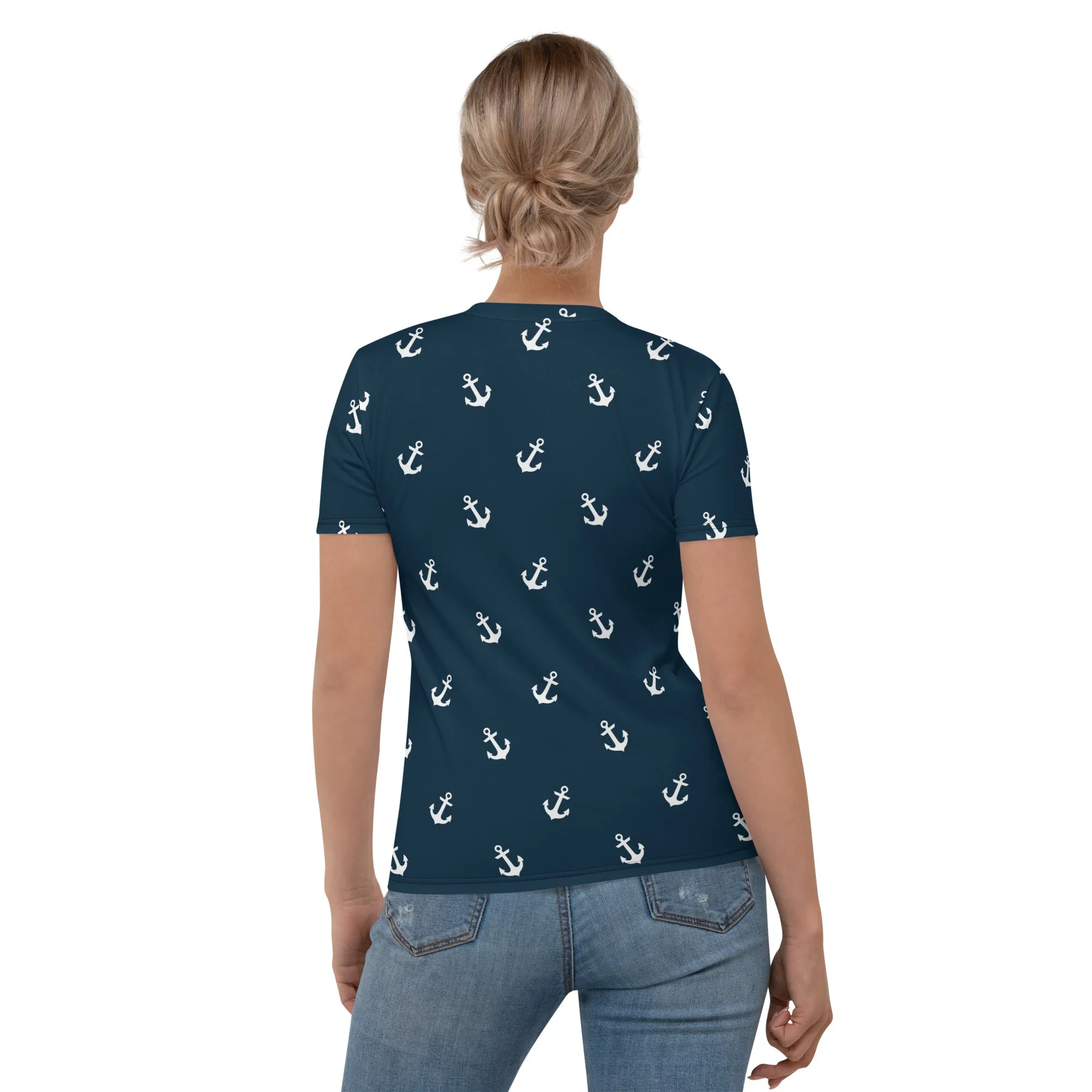Blue Nautical Print Women's T-shirt, Matching shoes are available