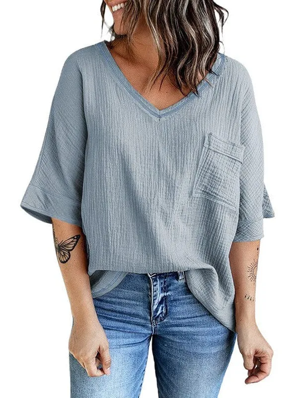 Bohemian Style Cotton V-Neck Top