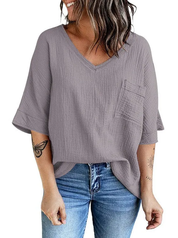Bohemian Style Cotton V-Neck Top