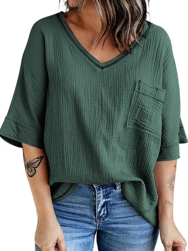 Bohemian Style Cotton V-Neck Top