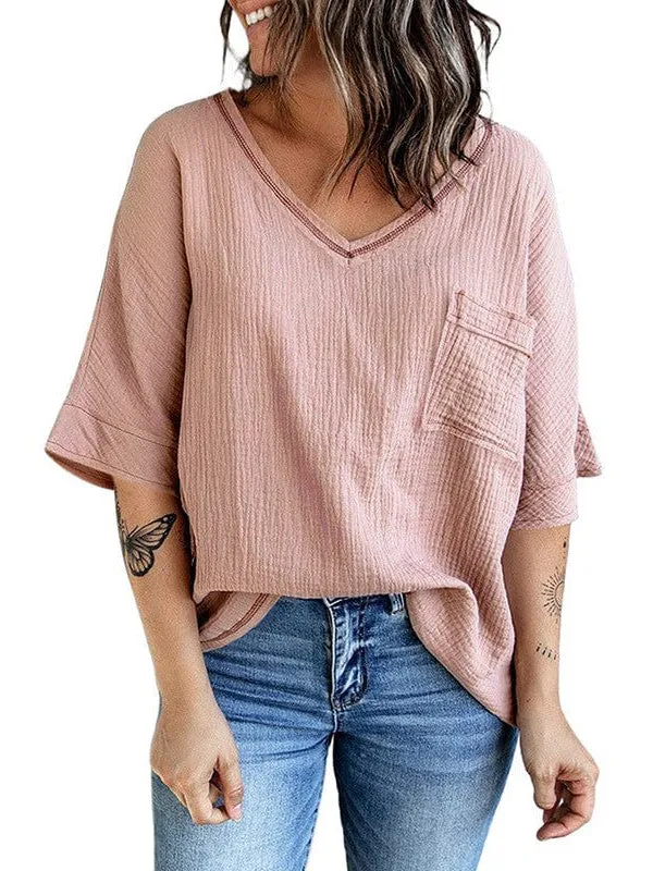 Bohemian Style Cotton V-Neck Top