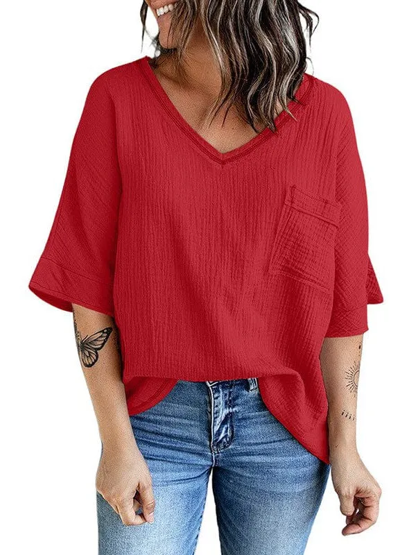 Bohemian Style Cotton V-Neck Top