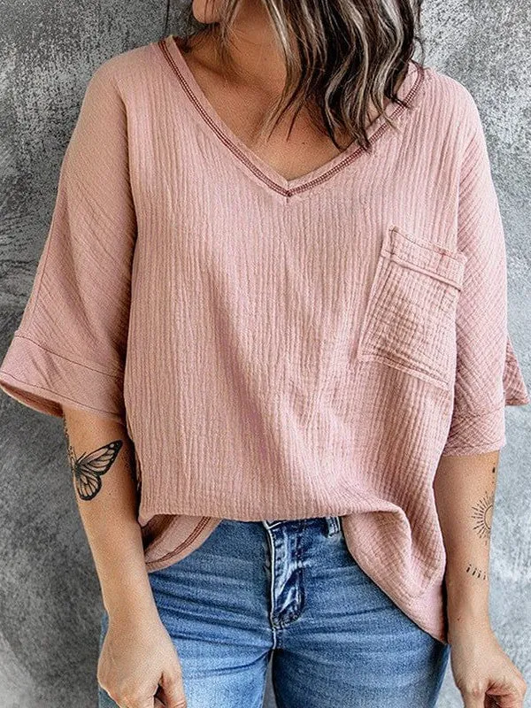 Bohemian Style Cotton V-Neck Top