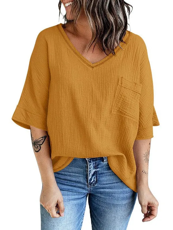 Bohemian Style Cotton V-Neck Top