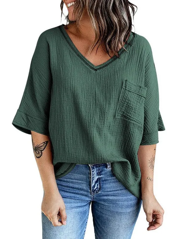 Bohemian Style Cotton V-Neck Top