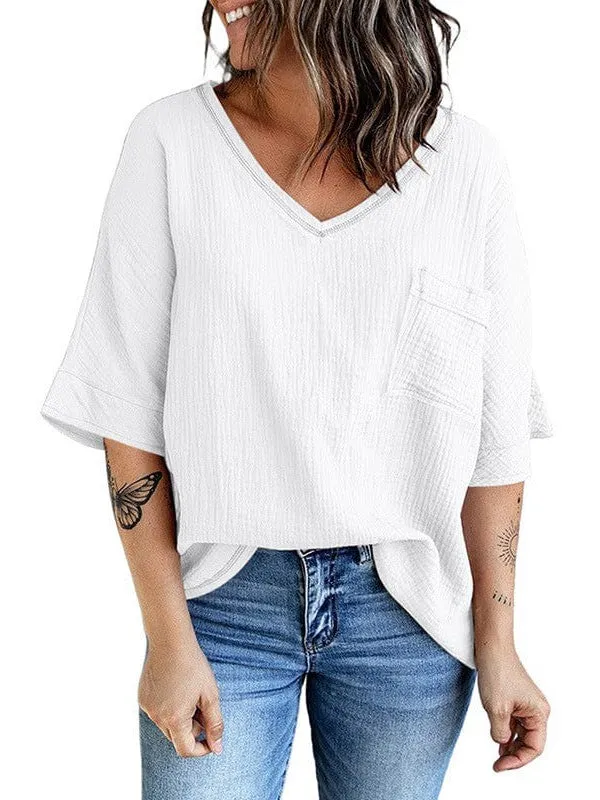 Bohemian Style Cotton V-Neck Top