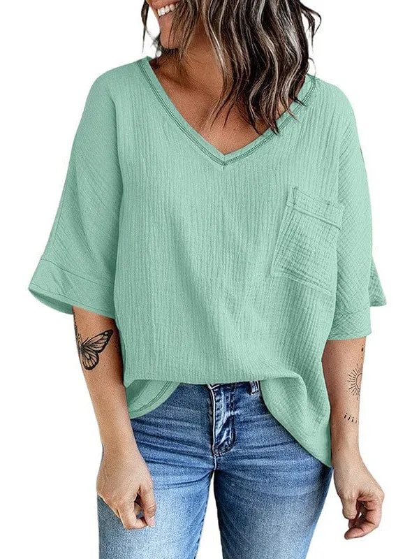 Bohemian Style Cotton V-Neck Top
