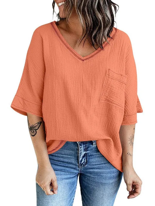 Bohemian Style Cotton V-Neck Top