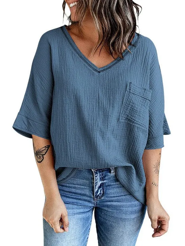 Bohemian Style Cotton V-Neck Top