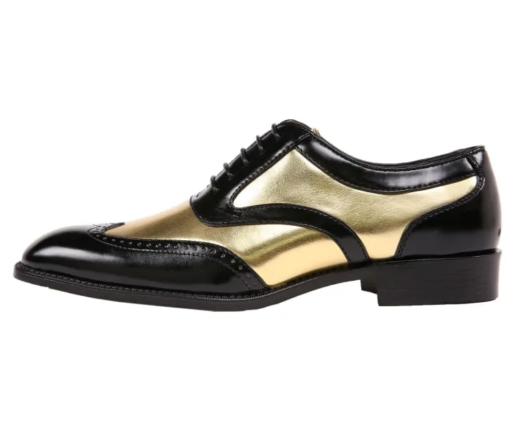 Bolano Two Tone Metallic Gold & Black Wingtip Oxford Shoe Men’s Vegan